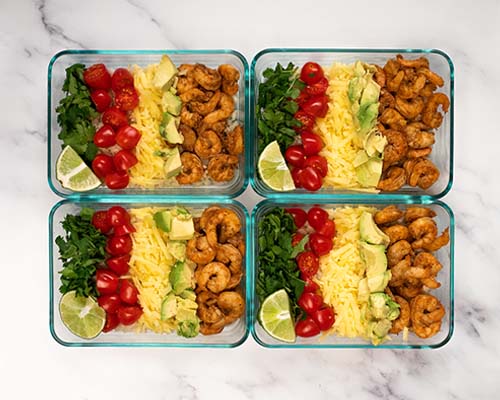 four keto shrimp taco bowls