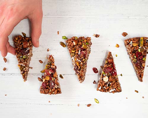 maca snack bars cut into triangles