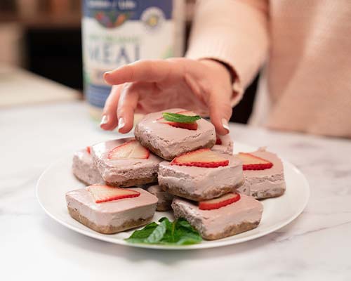 Strawberry Dessert Bars stacked on plate