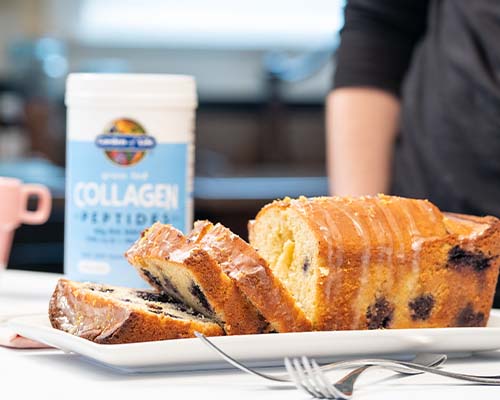 Lemon Blueberry Collagen Loaf on a plate