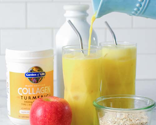 Turmeric Collagen Oat Milk Latte in a glass