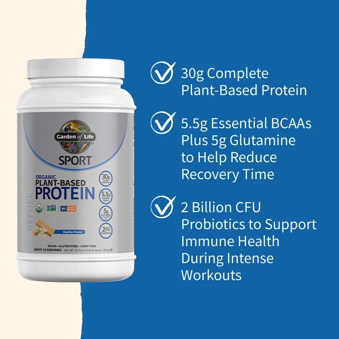 Garden of Life Organic Plant-Based Sport Protein, Vanilla - 28.4 oz canister