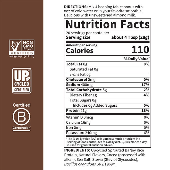 Sprouted Barley Protein + Probiotics Powder - Chocolate