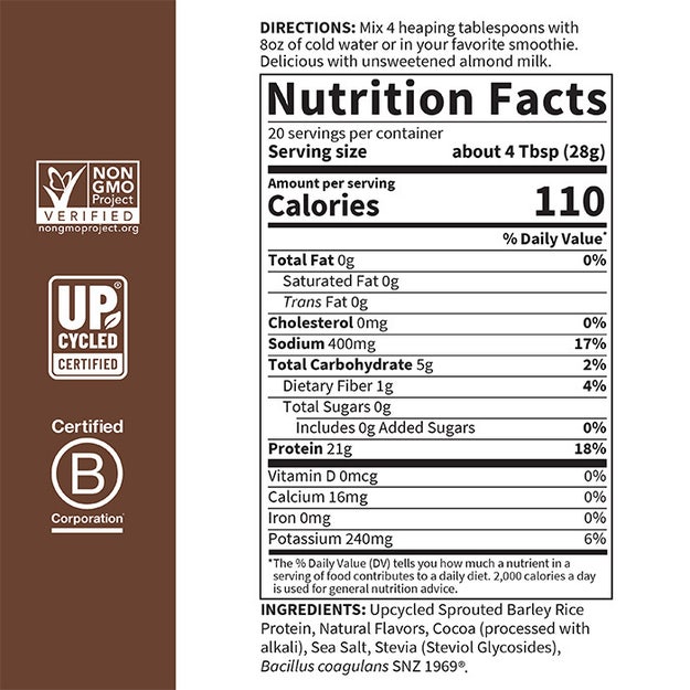 Sprouted Barley Protein + Probiotics Powder - Chocolate