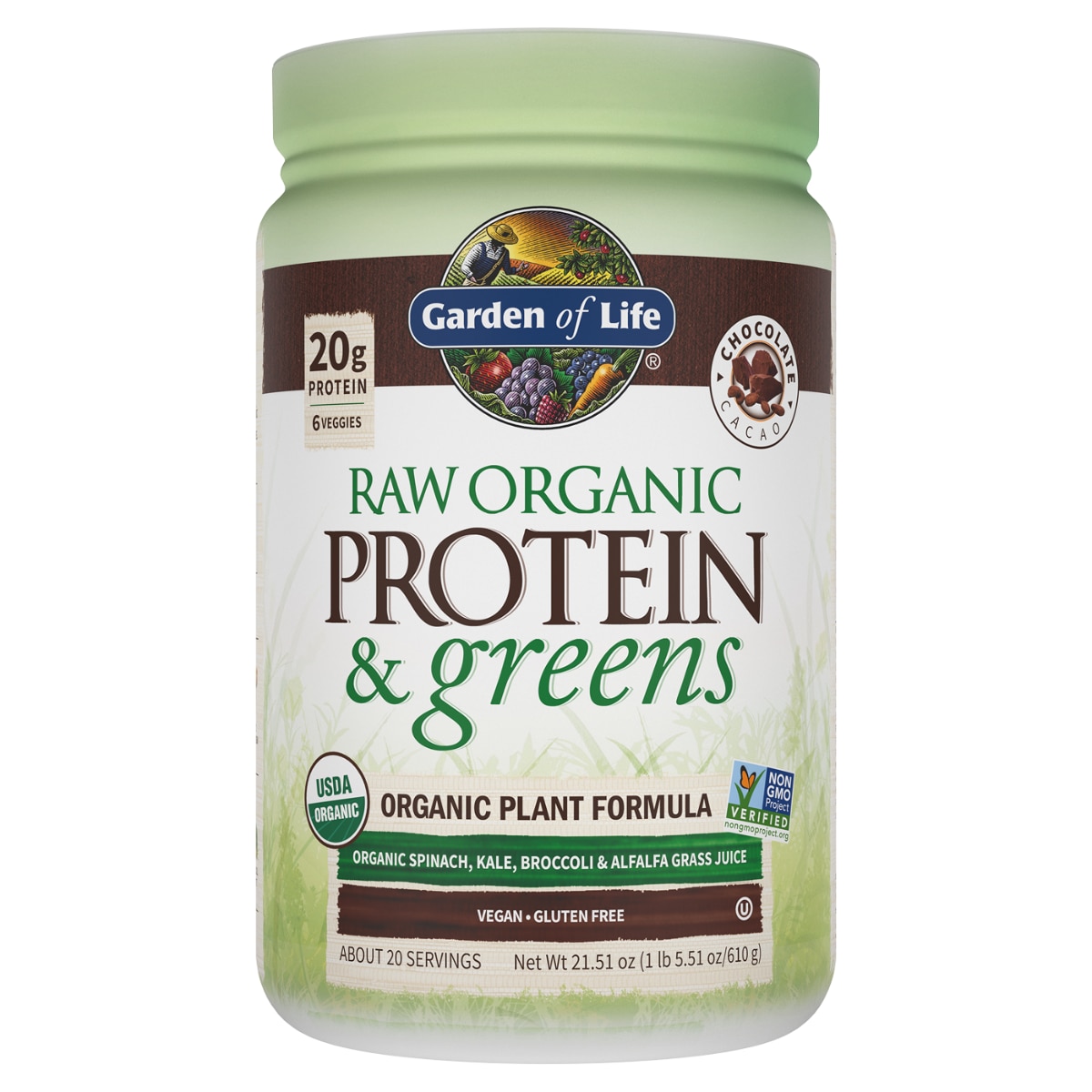 Raw Protein & greens Chocolate Cacao 22oz (610g) Powder