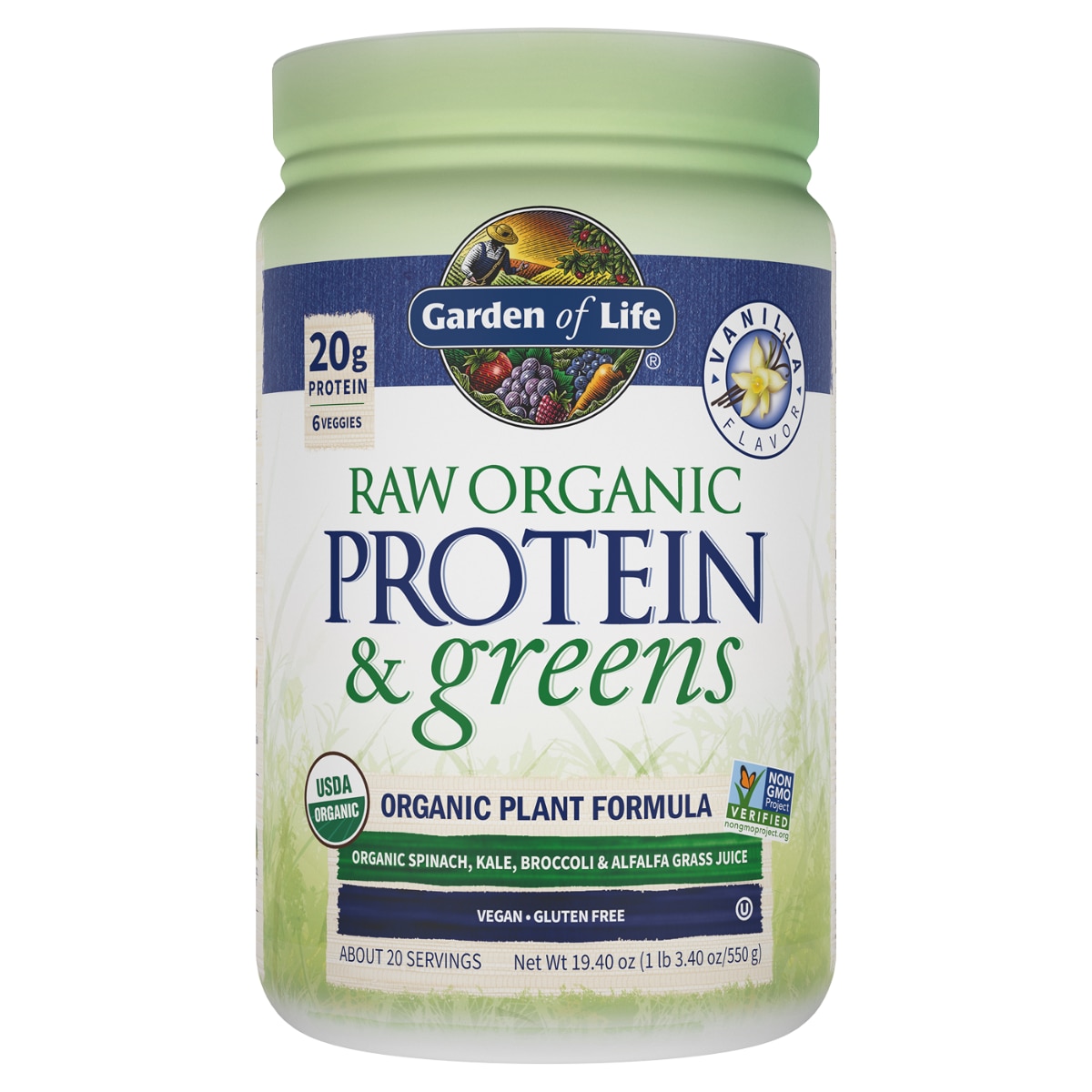 Raw Organic Protein & greens - Vanilla, 19.4 oz (550 g)