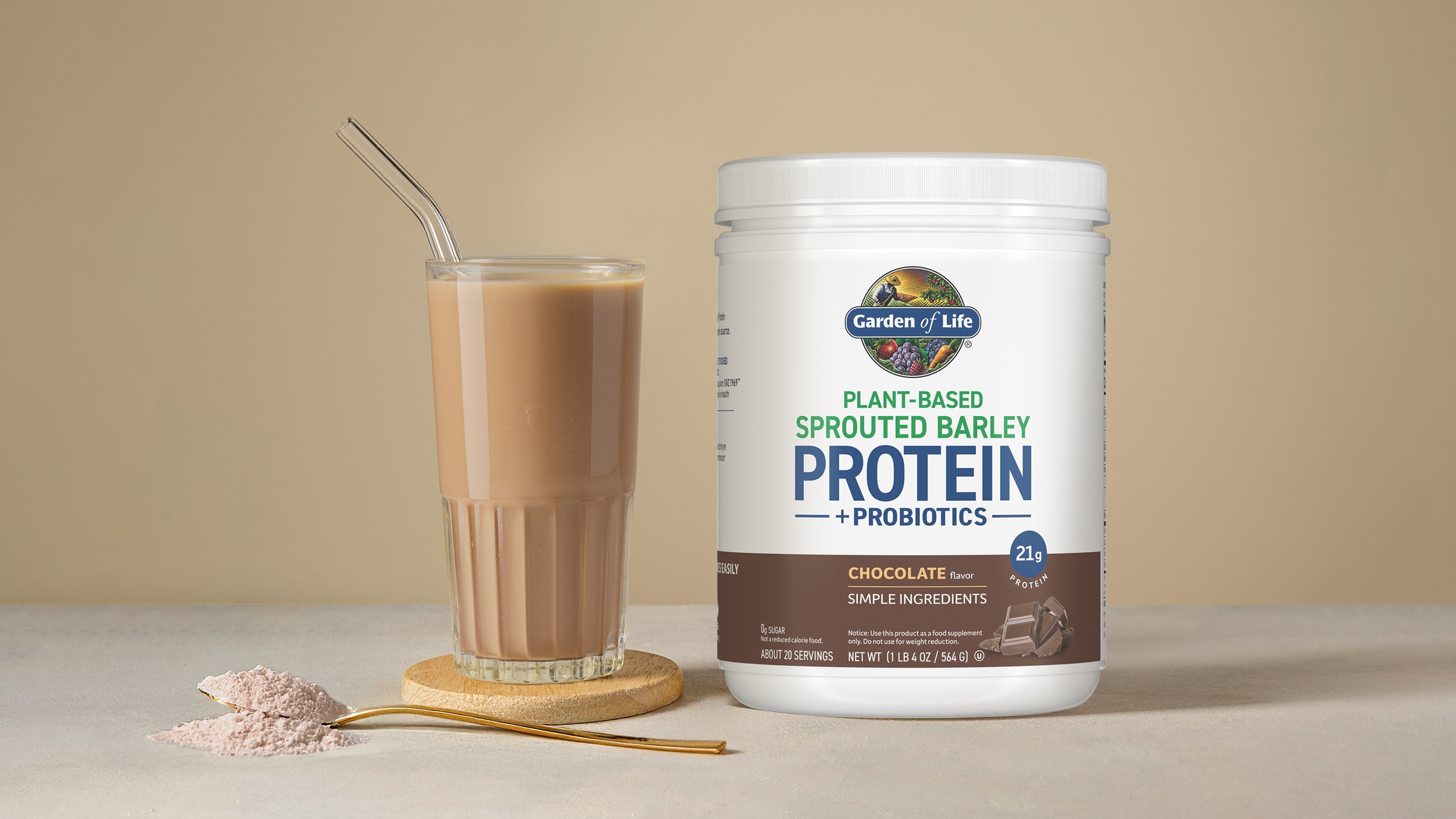 Sprouted Barley Protein + Probiotics Powder - Chocolate