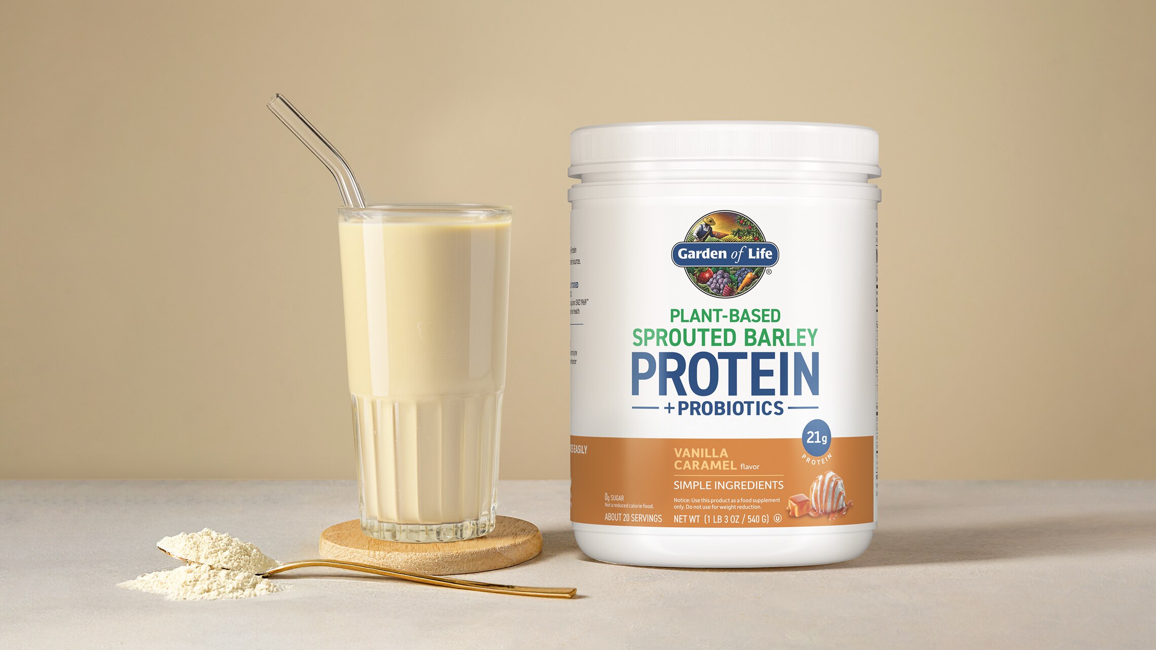 Sprouted Barley Protein + Probiotics Powder - Vanilla Caramel