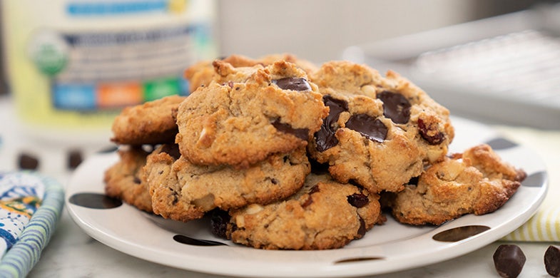 cherry macadamia nut cookies on a plate