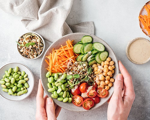 bowl of healthy fruits and veggies