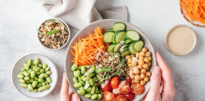 bowl of healthy fruits and veggies