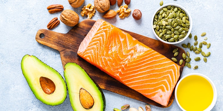 salmon, avocado, and nuts, sources of iron