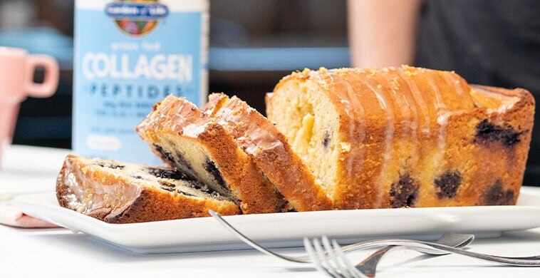 Lemon Blueberry Collagen Loaf on a plate