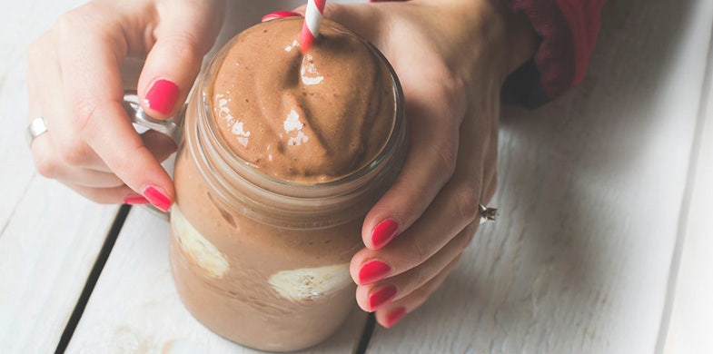 nutty bar breakfast smoothie in a glass