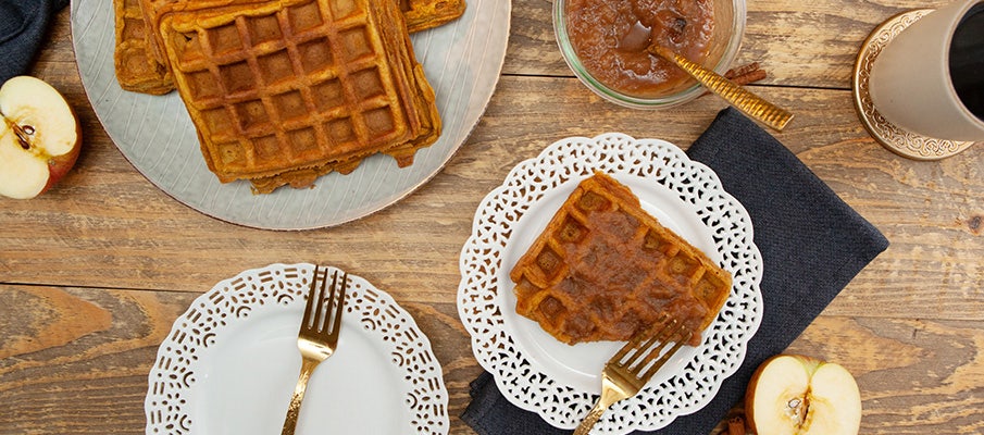 pumpkin waffles with apple butter