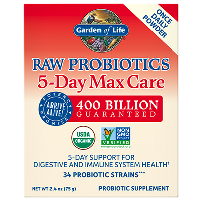 raw probiotics 5 day max care powder banana flavor