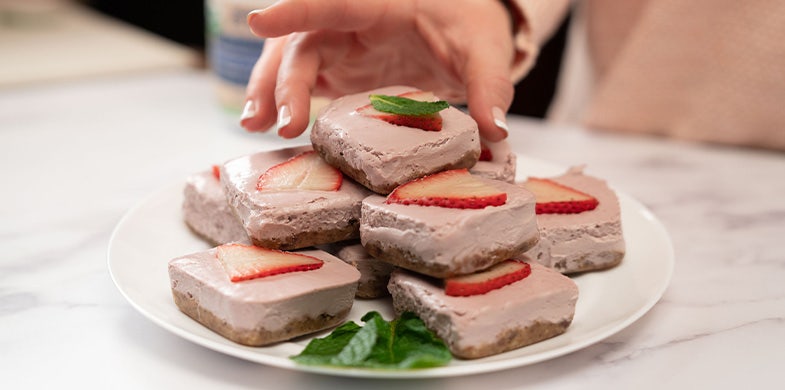 strawberry dessert bars stacked